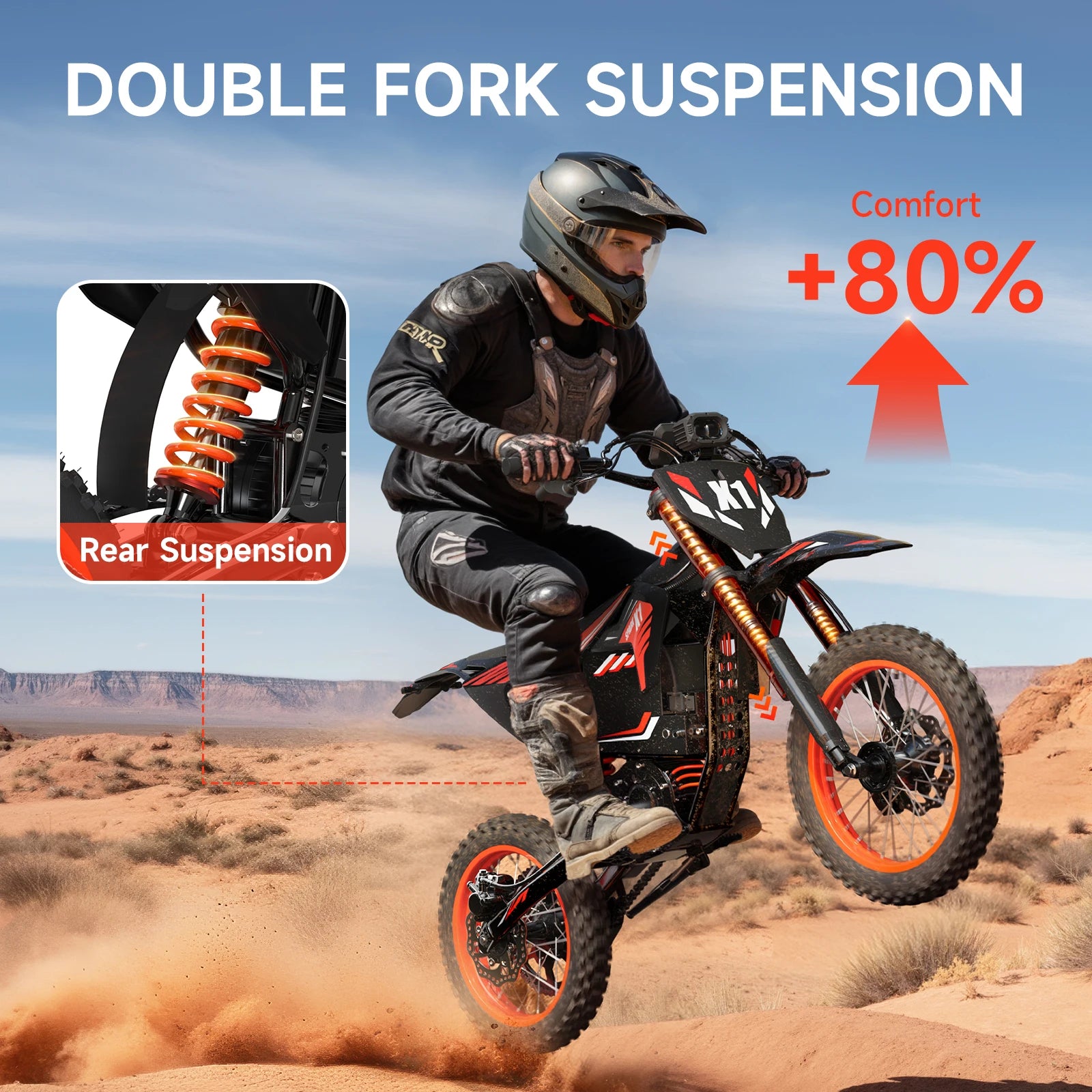 X1 Spark Electric Dirt Bike for Teens Adults 4500W Peak Electric Motorcycle 60V 28.8Ah E-Dirt Bike 60 Mile Range E-Bike