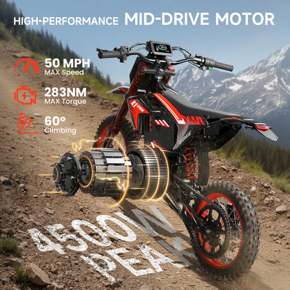 X1 Spark Electric Dirt Bike for Teens Adults 4500W Peak Electric Motorcycle 60V 28.8Ah E-Dirt Bike 60 Mile Range E-Bike